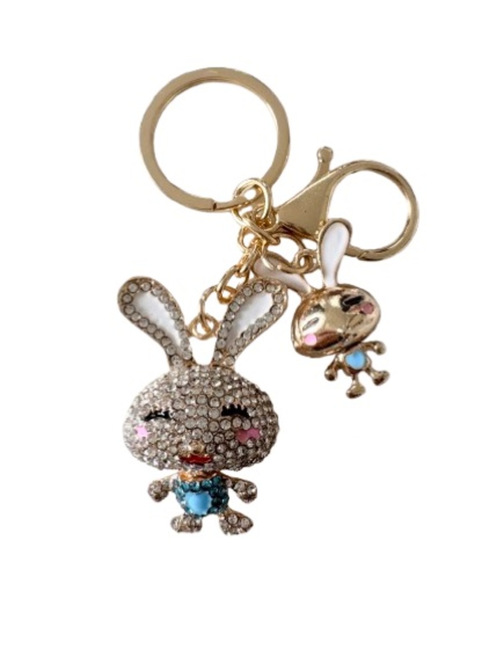 Gold Bunny &Baby Crystal Keychain Bag Charm NIP
